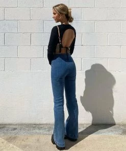 Trendy & Unique Vintage '90s Seamed Trim Mid Waist Skinny Flare Jeans - Blue