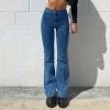 Trendy & Unique Vintage '90s Seamed Trim Mid Waist Skinny Flare Jeans - Blue
