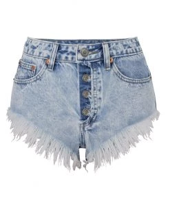 Trendy & Unique What's New Vintage Button Up Mid Rise Frayed Denim Shorts - Light Blue