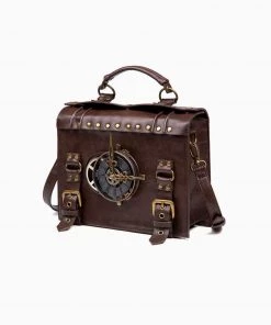 Trendy & Unique Time Fly Back Clock Trim Button Up Crossbody Messager Bag - Coffee What's New