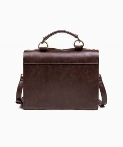 Trendy & Unique Time Fly Back Clock Trim Button Up Crossbody Messager Bag - Coffee What's New