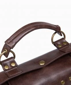 Trendy & Unique Time Fly Back Clock Trim Button Up Crossbody Messager Bag - Coffee What's New