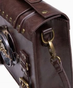 Trendy & Unique Time Fly Back Clock Trim Button Up Crossbody Messager Bag - Coffee What's New