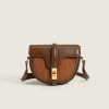 Trendy & Unique Vintage Contrast Golden Flap Front Buckled Saddle Bag - Coffee