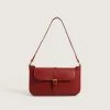 Trendy & Unique Vintage Flap Front Suspender Strap Leather Baguette Bag - Red