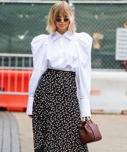 Trendy & Unique Vintage Frilled Puff Sleeve Pointed Collar Button Up Blouse - White