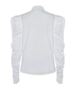Trendy & Unique Vintage Frilled Puff Sleeve Pointed Collar Button Up Blouse - White
