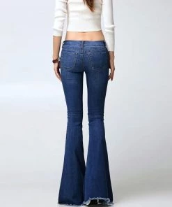 Trendy & Unique What's New Vintage High Waist Faded Frayed Skinny Flare Jeans - Dark Blue