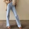 Trendy & Unique Vintage High Waist Frayed Trim Wide Leg Jeans - Light Blue What's New