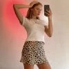 Trendy & Unique Vintage Leopard Printed High Waist A-Line Mini Satin Skirt - Coffee