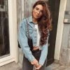 Trendy & Unique Vintage Long Sleeve Button Up Frayed Crop Denim Jacket - Blue