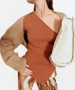 Trendy & Unique Vintage Long Sleeve Drop Shoulder Rib Knit Shrug Cardigan - Camel What's New