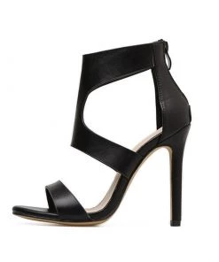 Trendy & Unique Vintage Open Toe Cutout Ankle Length High Heel Sandals - Black