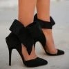 Trendy & Unique What's New Vintage Pointed Toe Ankle Strap Suede Stiletto Butterfly Heels - Black