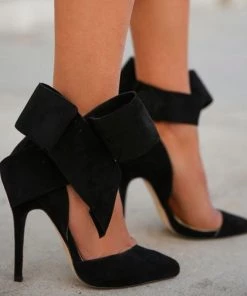 Trendy & Unique What's New Vintage Pointed Toe Ankle Strap Suede Stiletto Butterfly Heels - Black