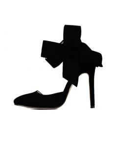 Trendy & Unique What's New Vintage Pointed Toe Ankle Strap Suede Stiletto Butterfly Heels - Black