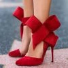 Trendy & Unique Vintage Pointed Toe Ankle Strap Suede Stiletto Butterfly Heels - Red What's New