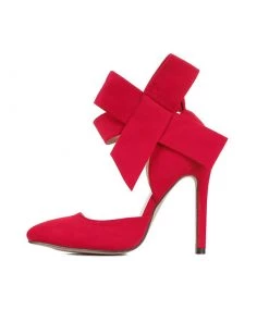 Trendy & Unique Vintage Pointed Toe Ankle Strap Suede Stiletto Butterfly Heels - Red What's New