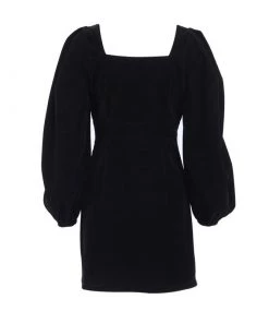 Trendy & Unique Vintage Puff Sleeve Square Neck Velvet Party Mini Dress - Black What's New