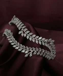 Trendy & Unique Vintage Rhinestone Leaf Motif Embellished Layered Headband - Silver What's New