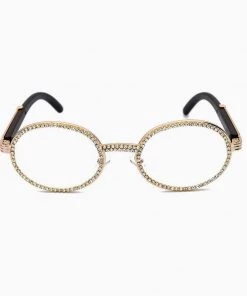 Trendy & Unique Accessories Vintage Rhinestone Trimmed Frame Oval Shape Sunglasses - Clear