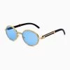 Trendy & Unique Accessories Vintage Rhinestone Trimmed Frame Oval Shape Sunglasses - Blue