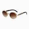 Trendy & Unique Vintage Rhinestone Trimmed Frame Oval Shape Sunglasses - Brown