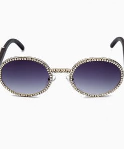 Trendy & Unique Accessories Vintage Rhinestone Trimmed Frame Oval Shape Sunglasses - Gunmetal
