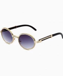 Trendy & Unique Accessories Vintage Rhinestone Trimmed Frame Oval Shape Sunglasses - Gunmetal