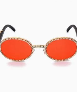 Trendy & Unique Vintage Rhinestone Trimmed Frame Oval Shape Sunglasses - Orange Accessories