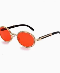 Trendy & Unique Vintage Rhinestone Trimmed Frame Oval Shape Sunglasses - Orange Accessories