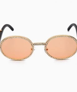 Trendy & Unique Vintage Rhinestone Trimmed Frame Oval Shape Sunglasses - Pink Accessories