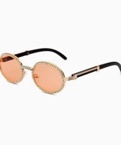 Trendy & Unique Vintage Rhinestone Trimmed Frame Oval Shape Sunglasses - Pink Accessories