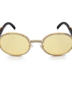 Trendy & Unique Vintage Rhinestone Trimmed Frame Oval Shape Sunglasses - Yellow Accessories