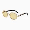 Trendy & Unique Vintage Rhinestone Trimmed Frame Oval Shape Sunglasses - Yellow Accessories