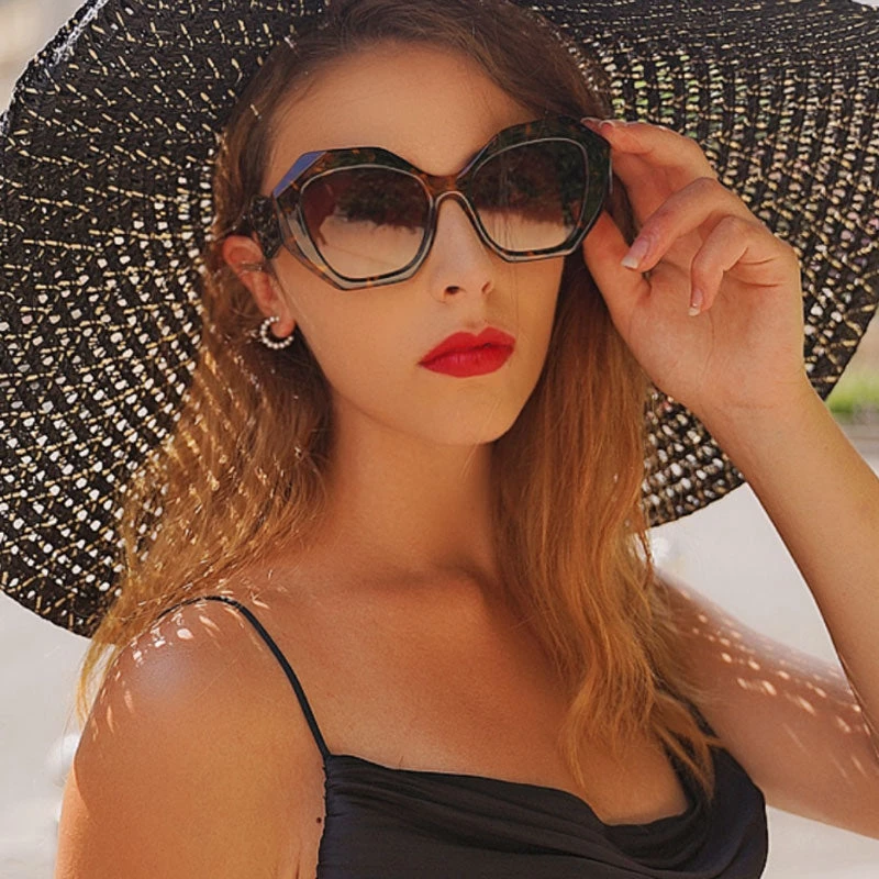 Trendy & Unique Vintage Style Bold Chunky Frame Hexagon Sunglasses - Brown 3 Trendy & Unique Vintage Style Bold Chunky Frame Hexagon Sunglasses - Brown