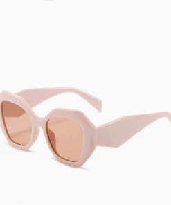 Trendy & Unique What's New Vintage Style Bold Chunky Frame Hexagon Sunglasses - Pink
