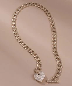 Trendy & Unique Vintage Style Chunky Chain Pearlized Puffy Heart Charm Necklace - Gold Jewelry 7 Trendy & Unique Vintage Style Chunky Chain Pearlized Puffy Heart Charm Necklace - Gold Jewelry