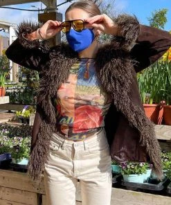 Trendy & Unique Vintage Style Faux-Fur Trim Long Sleeve Open Front Jacket - Brown