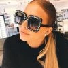 Trendy & Unique What's New Vintage Style Galaxy Rhinestone Frame Square Sunglasses - Black