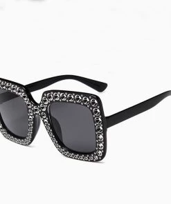 Trendy & Unique What's New Vintage Style Galaxy Rhinestone Frame Square Sunglasses - Black