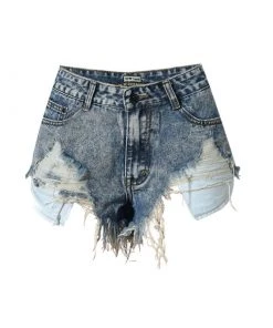 Trendy & Unique What's New Vintage Style High Waist Bleach Distressed Denim Shorts - Blue