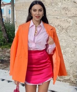 Trendy & Unique What's New Vintage Style High Waist Curvy Satin Bodycon Mini Skirt - Rose