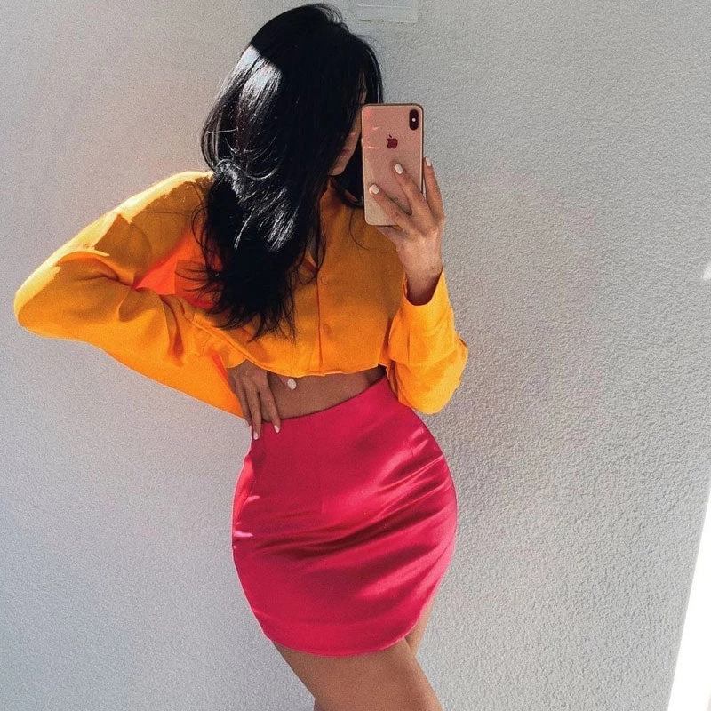 Trendy & Unique What's New Vintage Style High Waist Curvy Satin Bodycon Mini Skirt - Rose 4 Trendy & Unique What's New Vintage Style High Waist Curvy Satin Bodycon Mini Skirt - Rose