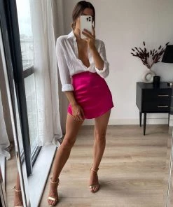 Trendy & Unique What's New Vintage Style High Waist Curvy Satin Bodycon Mini Skirt - Rose 7 Trendy & Unique What's New Vintage Style High Waist Curvy Satin Bodycon Mini Skirt - Rose