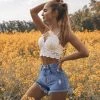 Trendy & Unique What's New Vintage Style High Waist Faded Frayed Denim Shorts - Blue