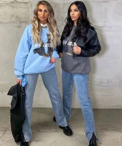 Trendy & Unique Vintage Style High Waist Side Slit Straight Leg Jeans - Dark Blue