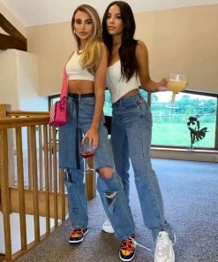 Trendy & Unique Vintage Style High Waist Side Slit Straight Leg Jeans - Dark Blue