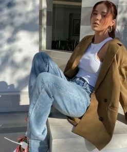 Trendy & Unique What's New Vintage Style High Waist Side Slit Straight Leg Jeans - Light Blue