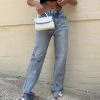 Trendy & Unique What's New Vintage Style High Waist Side Slit Straight Leg Jeans - Light Blue